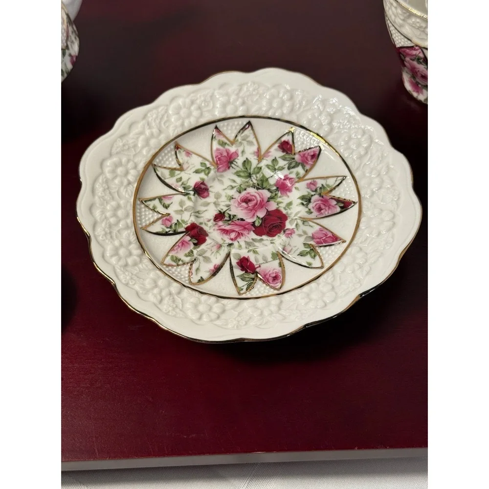 4 piece Grace teaware tea for one Rose Floral Teapot Cup Saucer & cookie‎ tray